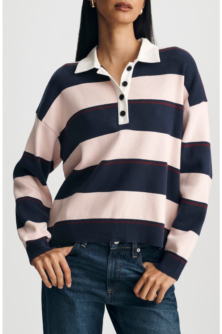 Stripe Rugby Polo Sweater, Main, color, PEACOAT STRIPE