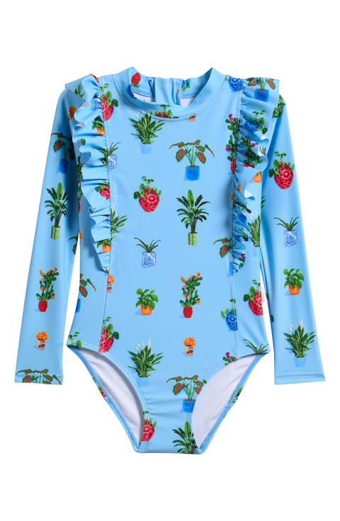 Kids' Playa Bonita Ruffle Long Sleeve UPF 50+ One-Piece Rashguard Swimsuit (Toddler, Little Kid & Big Kid)