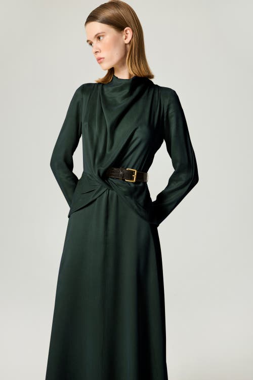 Nocturne Draped Belted Long-sleeve Maxi Dress In Green