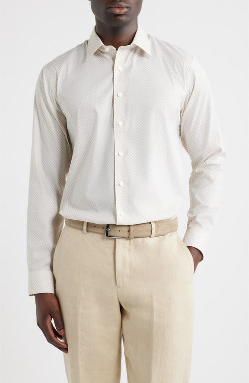 Nordstrom Trim Fit Premium Performance Dress Shirt in Tan Sedalia Geo at Nordstrom, Size 16