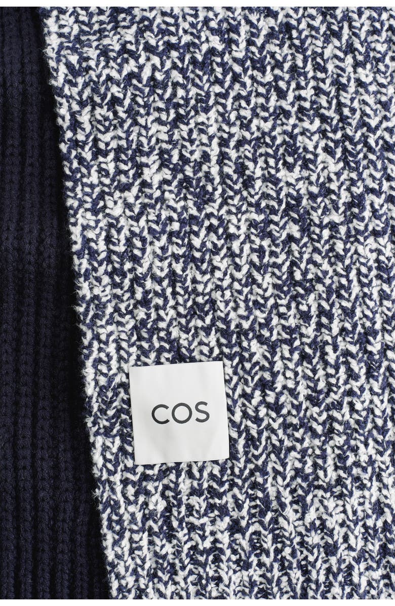 COS Reversible Flecked Wool-Blend Scarf, Alternate, color, Navy / White