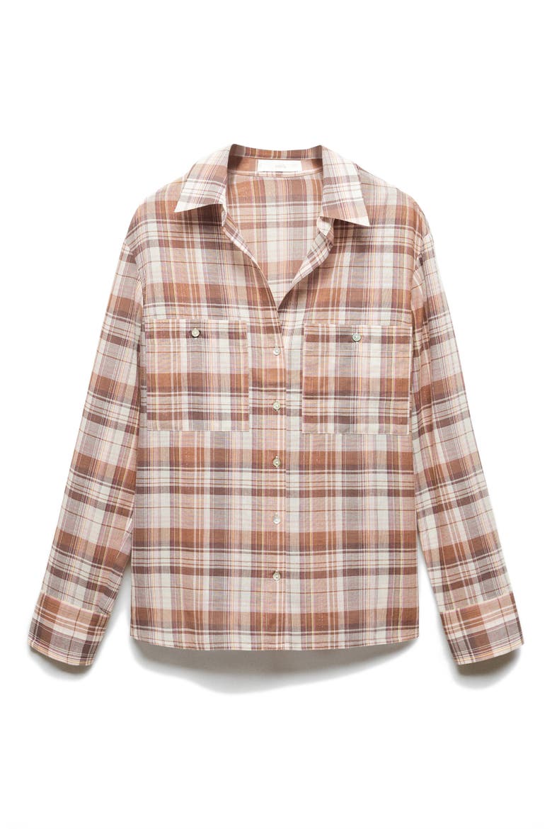 Metallic Plaid Two-Pocket Button-Up Shirt, Alternate, color, BROWN