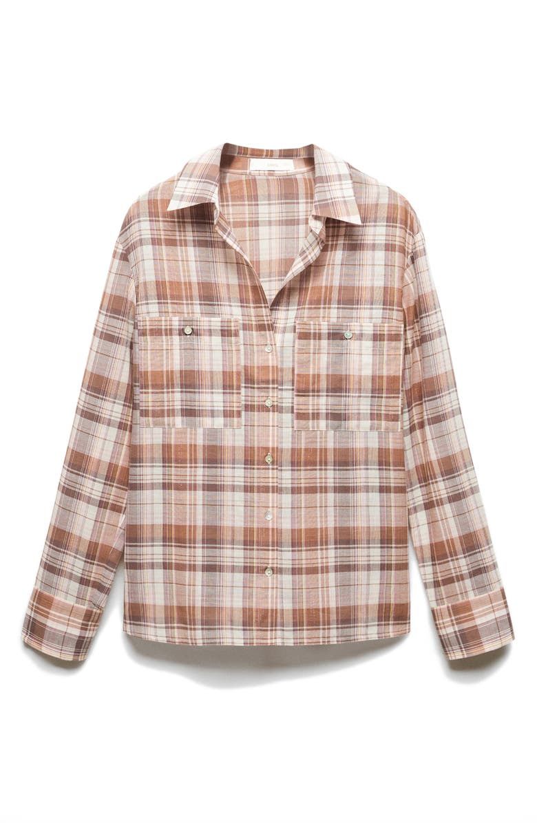 MANGO Metallic Plaid Two-Pocket Button-Up Shirt, Alternate, color,