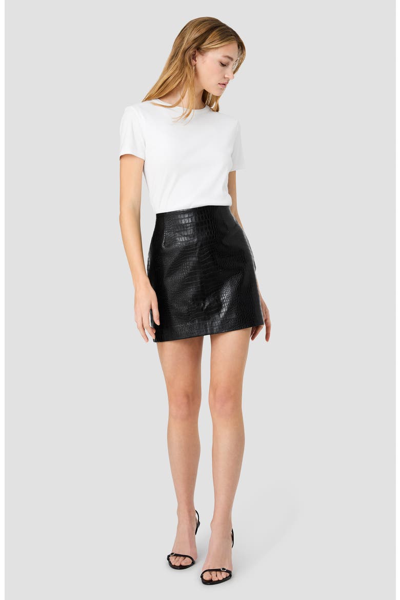 Croc Embossed Faux Leather Miniskirt, Alternate, color, BLACK