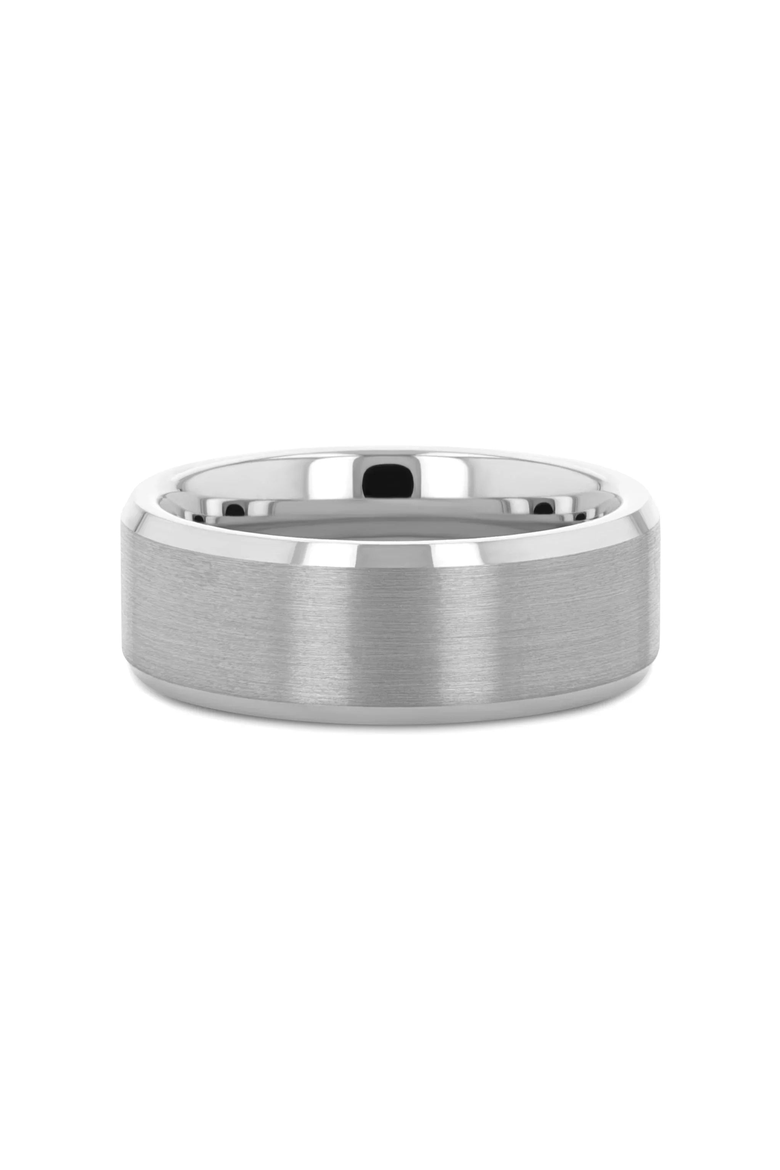 Sheffield Flat Beveled Tungsten Carbide Wedding Band Brushed Center Comfort Fit, Alternate, color, Metallic Silver 4mm