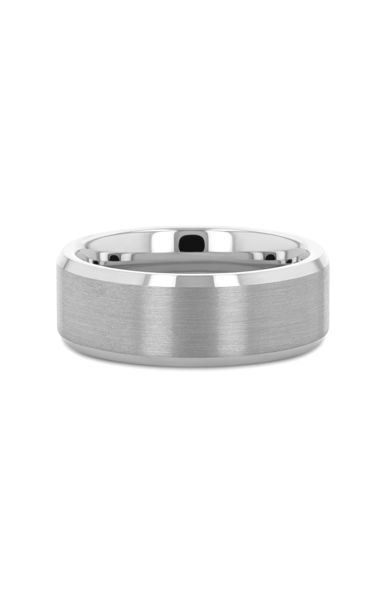 Larson Jewelers Sheffield Flat Beveled Tungsten Carbide Wedding Band Brushed Center Comfort Fit, Alternate, color, Metallic Silver 4Mm