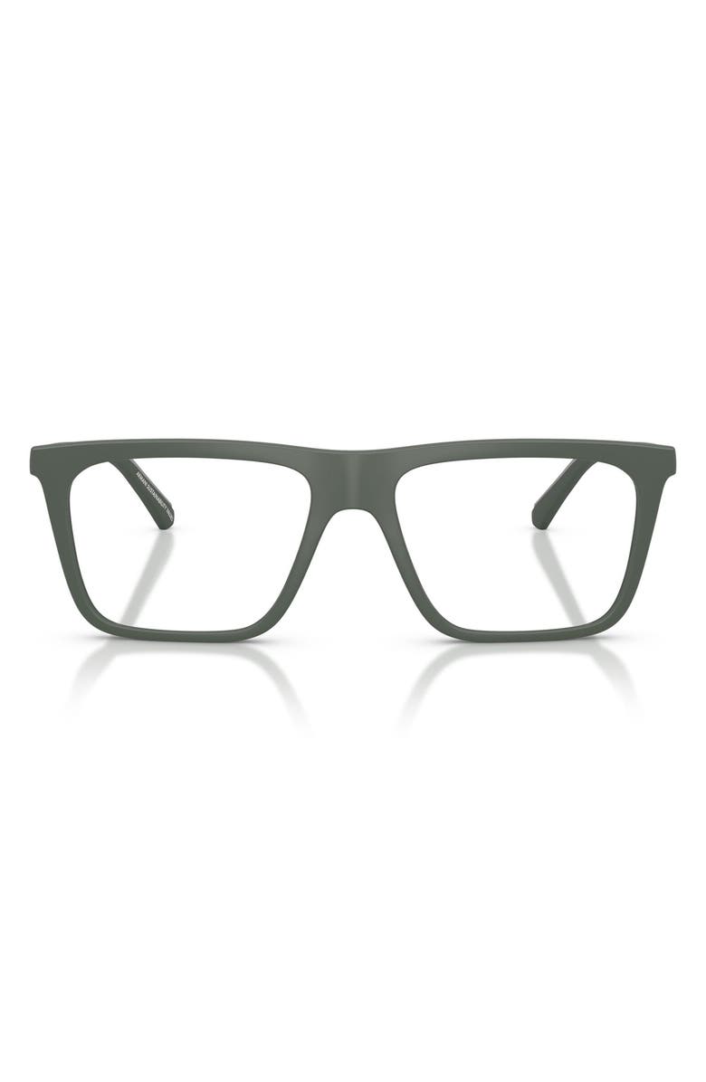 Emporio Armani 56mm Clip-On Style Square Sunglasses, Main, color, Matte Green / Clear