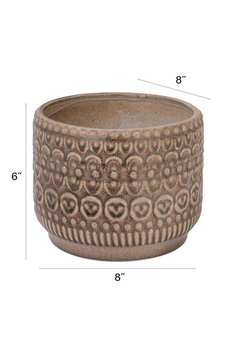 Embossed Stoneware Planter with Reactive Glaze, Alternate, color, Green