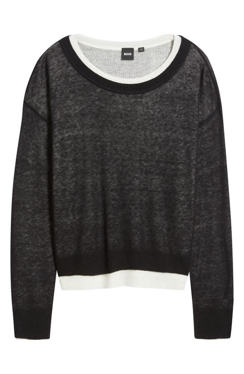 Hugo Boss Boss Femok Contrast Wool Blend Sweater In Black