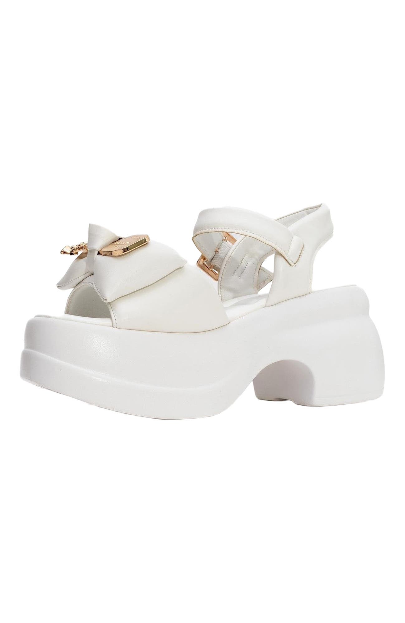 Prologue Shoes Merida Buckle Platform Sandal, Alternate, color, White Faux Leather