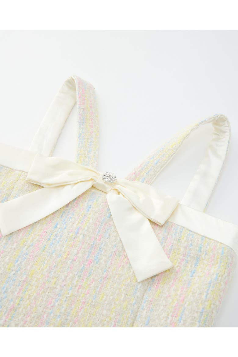 Lilliana Bow Tweed Mini Dress, Alternate, color, Creme