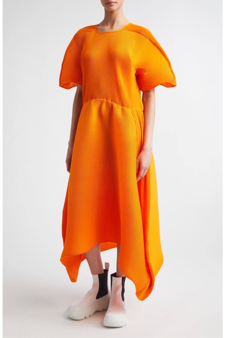 Flowy Ripple Plissé Dress, Alternate, color, ORANGE