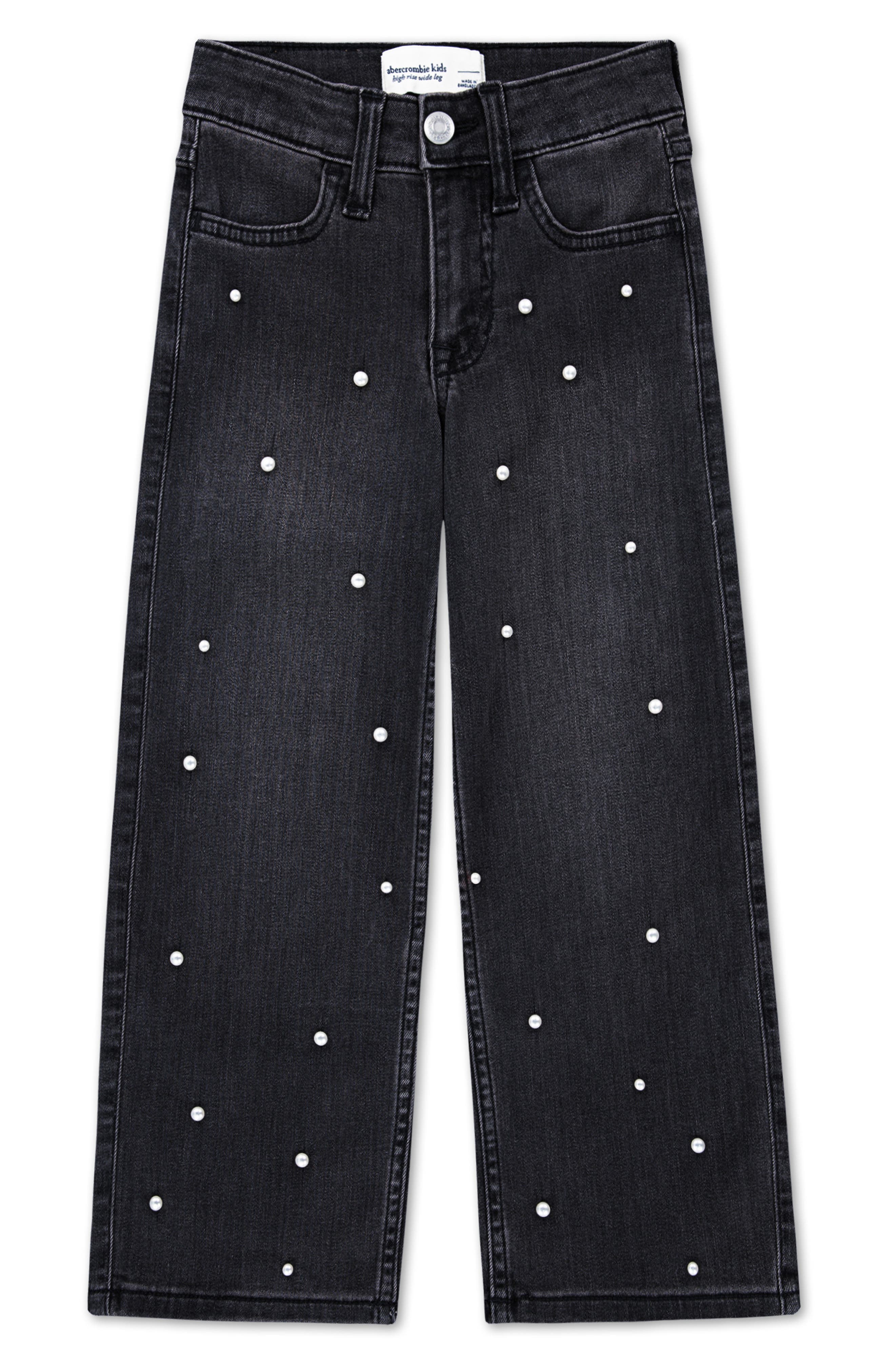 abercrombie kids Kids' Faux Pearl Embellished Wide Leg Jeans
