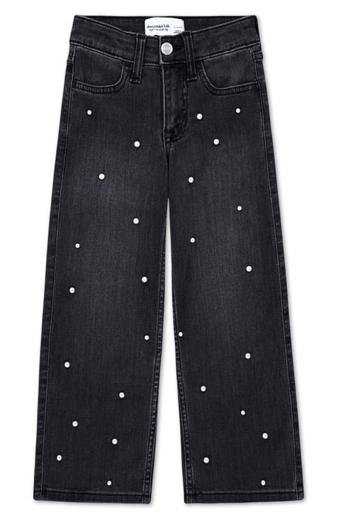 Kids' Faux Pearl Embellished Wide Leg Jeans (Stormy Night) (Little Kid & Big Kid)