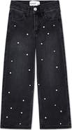 abercrombie kids Kids' Faux Pearl Embellished Wide Leg Jeans