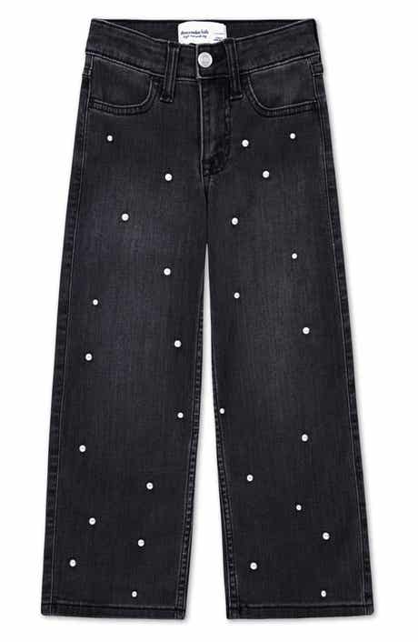 abercrombie kids Kids' Faux Pearl Embellished Wide Leg Jeans