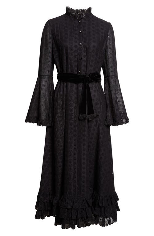 Valentino Garavani Mossi Daisy Long Sleeve Eyelet Dress In Black