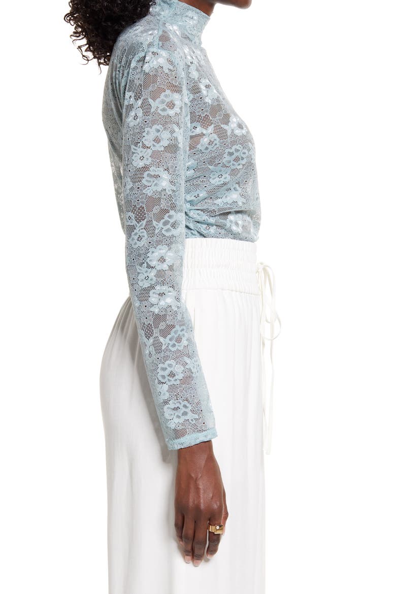 Ruched Lace Top, Alternate, color, TEAL MIST