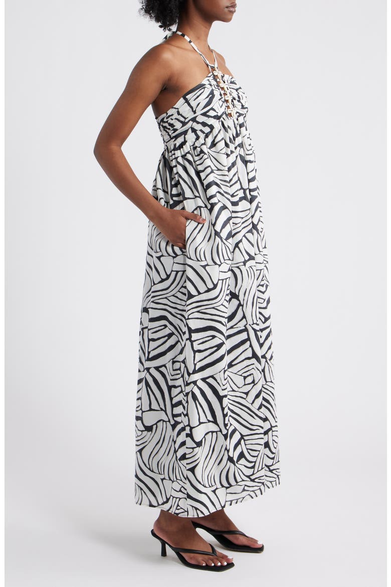Palazzo Printed Halter Midi Dress, Alternate, color, PLAYA BLANCA
