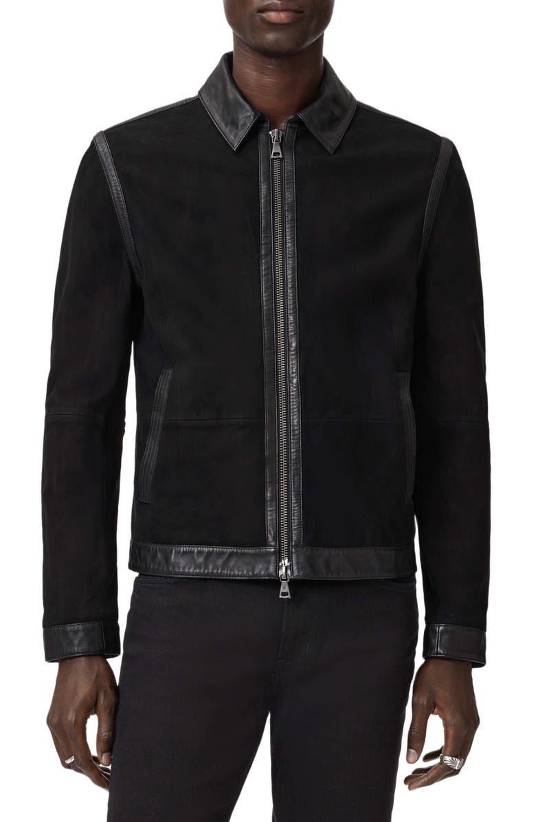 John Varvatos Jaxon Leather Trim Suede Jacket, Main, color, Black