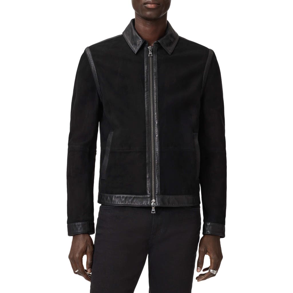 John Varvatos Jaxon Leather Trim Suede Jacket In Black