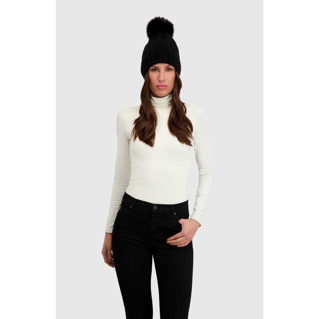 Lyla Grant Beanie With Fur-free Fox (faux Fur) Pompom In Black
