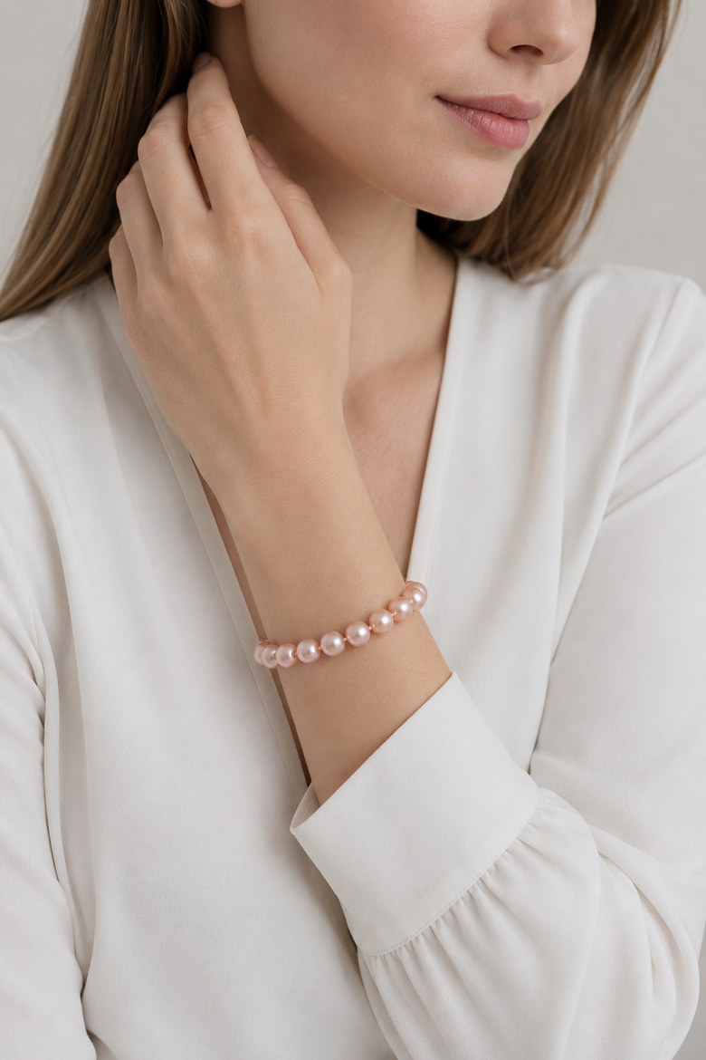 10.5-11.5mm Pink Freshwater Pearl Bracelet - AAA Quality, Alternate, color, White Gold Clasp