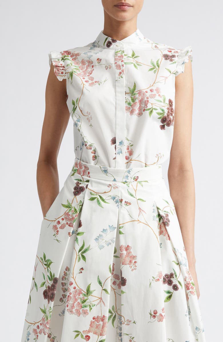 Erdem Chintz Floral Sleeveless Organic Cotton Poplin Shirt, Main, color, French Chintz Multi White