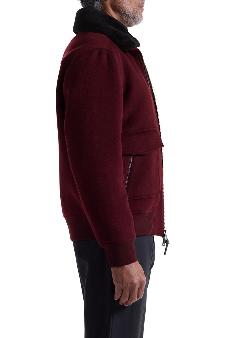 Wool Blend Bomber Jacket with Detachable Genuine Shearling Collar, Alternate, color, BURGUNDY