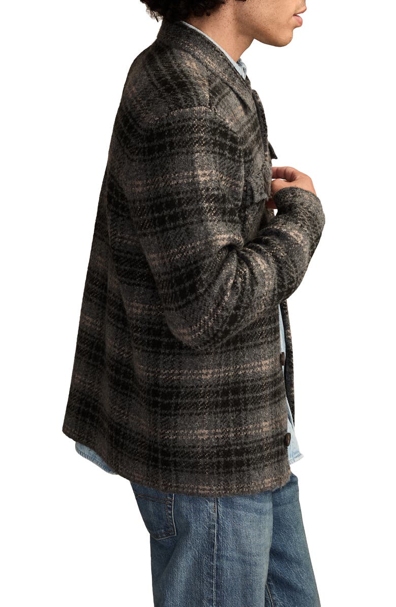 Lucky Brand Jacquard Plaid Knit Button-Up Shirt, Alternate, color, Dark Black Mutli