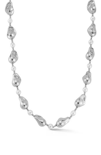 Shop Chloe & Madison Chloe And Madison Faux Pearl Station Necklace In Silver