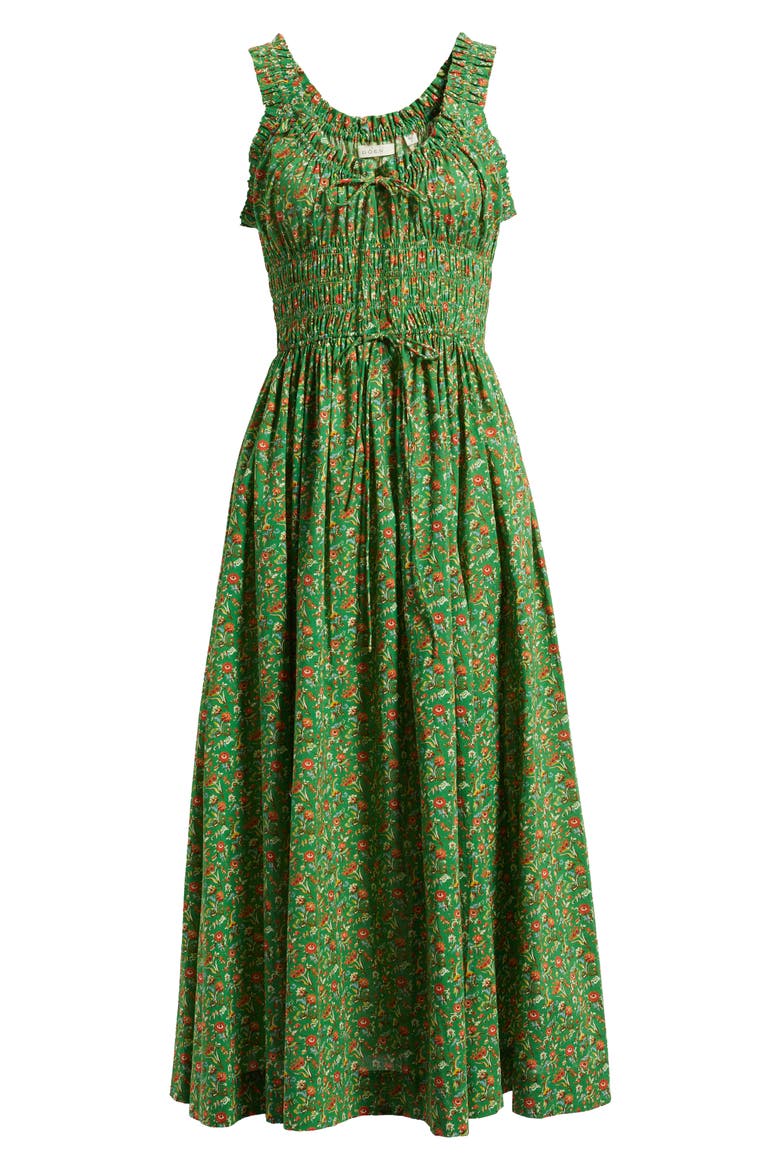 Emmaretta Floral Pleated Cotton Voile Maxi Dress, Alternate, color, EMERALD JARDIN DU CHATEAU