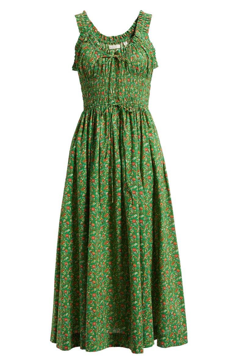 DÔEN Emmaretta Floral Pleated Cotton Voile Maxi Dress, Alternate, color, Emerald Jardin Du Chateau