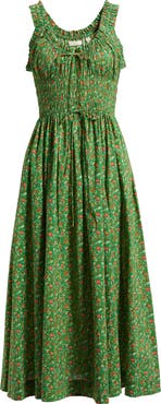 DÔEN Emmaretta Floral Pleated Cotton Voile Maxi Dress