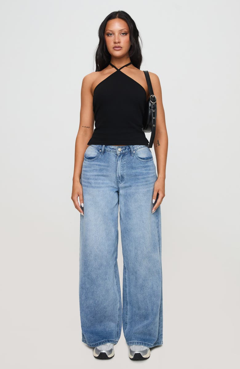 Princess Polly Baseline Rib Stretch Cotton Halter Top, Alternate, color, Black