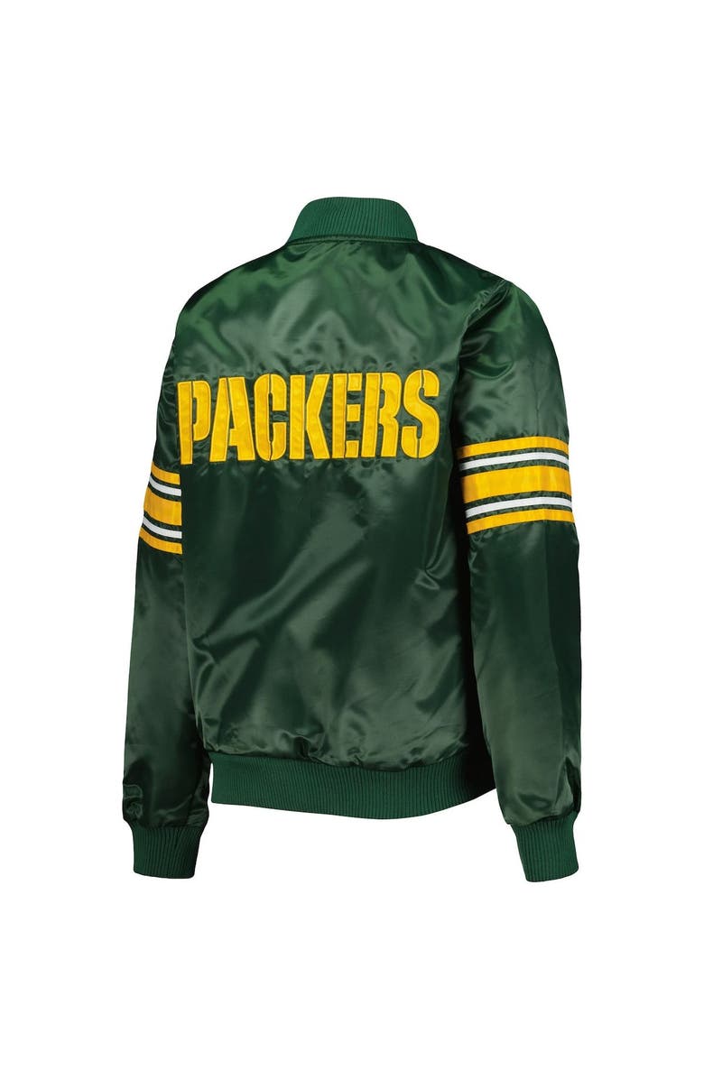 STARTER Women's Starter Green Green Bay Packers Line Up Satin Full-Snap Varsity Jacket, Alternate, color, 