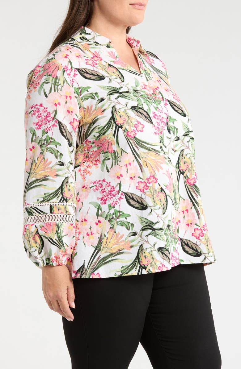 Jones New York Floral Print Shirt, Alternate, color, White Sand Multi