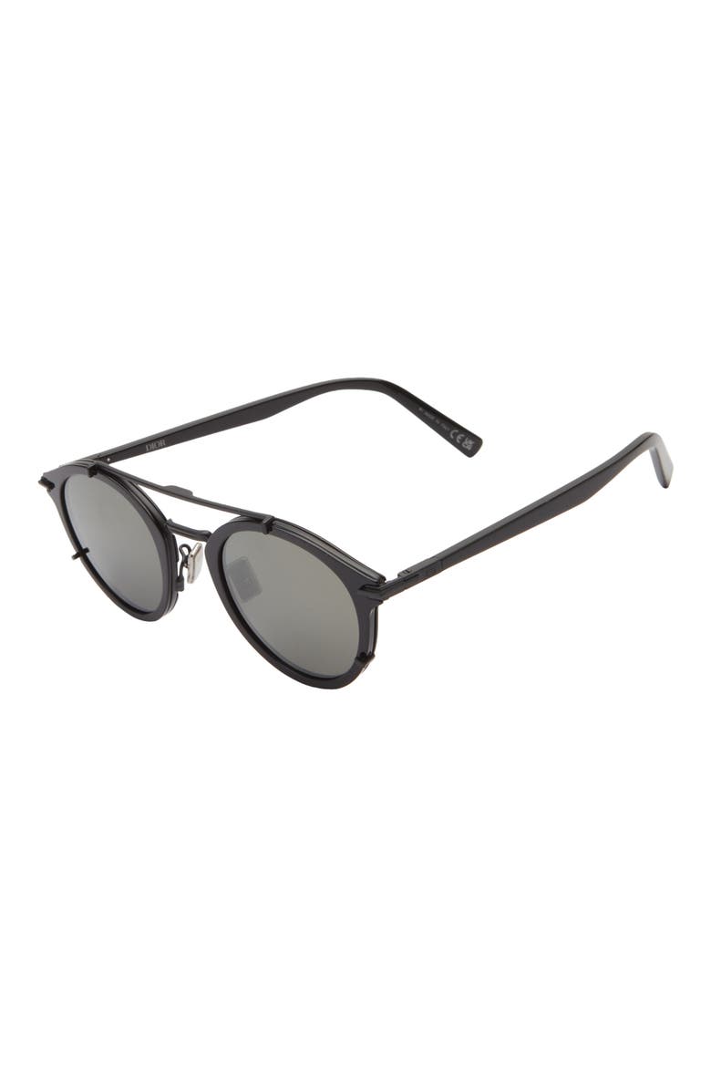 'DiorBlackSuit R7U 50mm Round Sunglasses, Alternate, color, SHINY BLACK / BROWN MIRROR