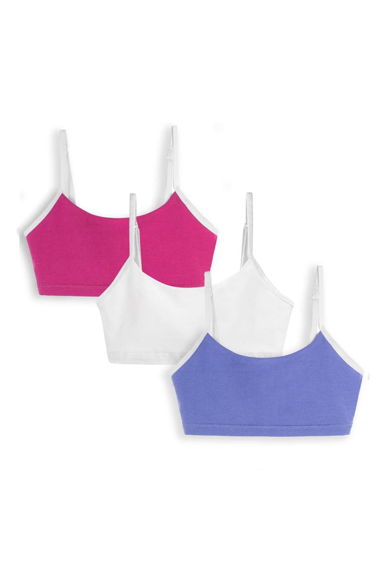 Organic Cotton Girls Bralette 3-pk, Main, color, Raspberry, White, Periwinkle
