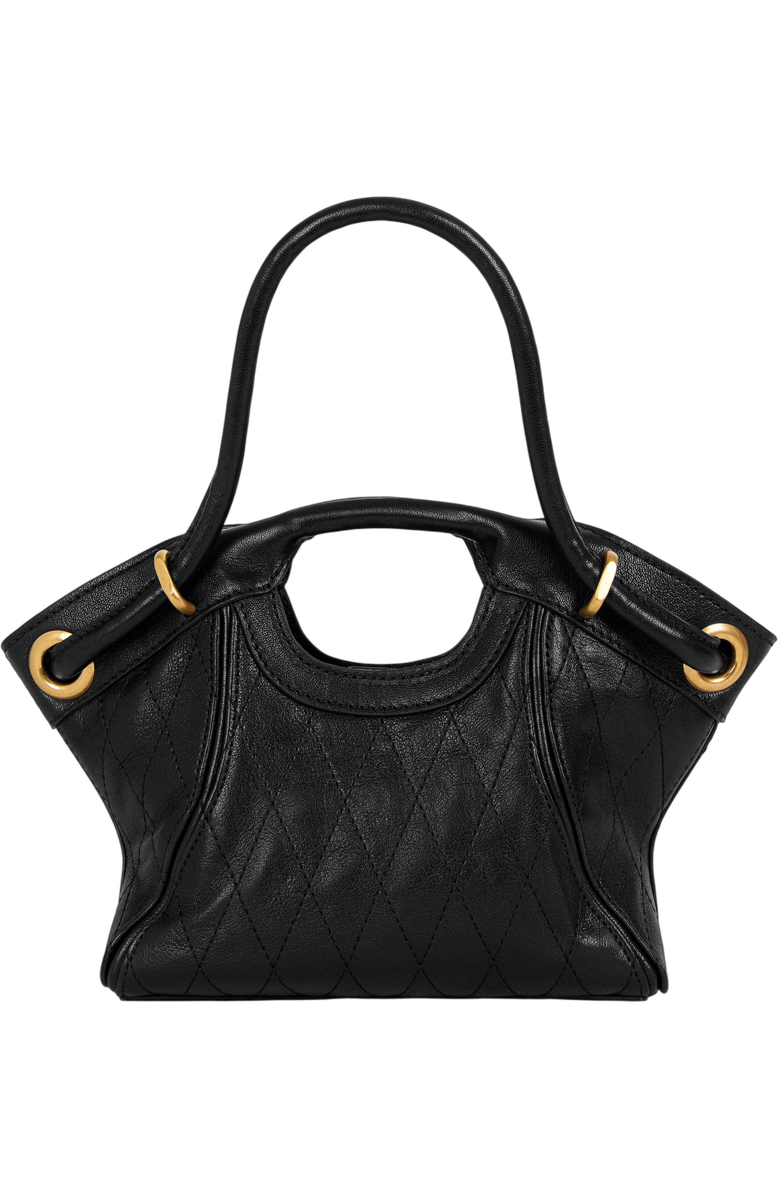 Small Tote in smooth topstitched leather, Alternate, color, black