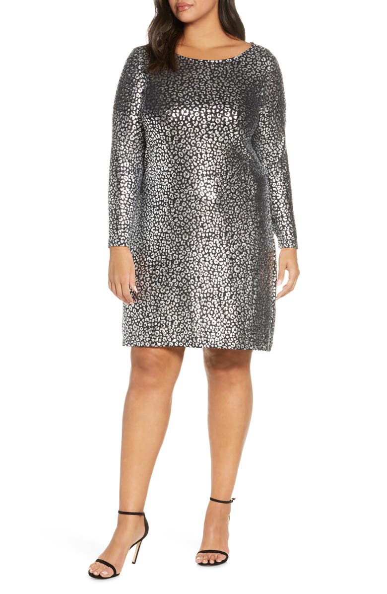 MICHAEL Michael Kors Catty Foiled Long Sleeve Cocktail Dress, Main, color, 