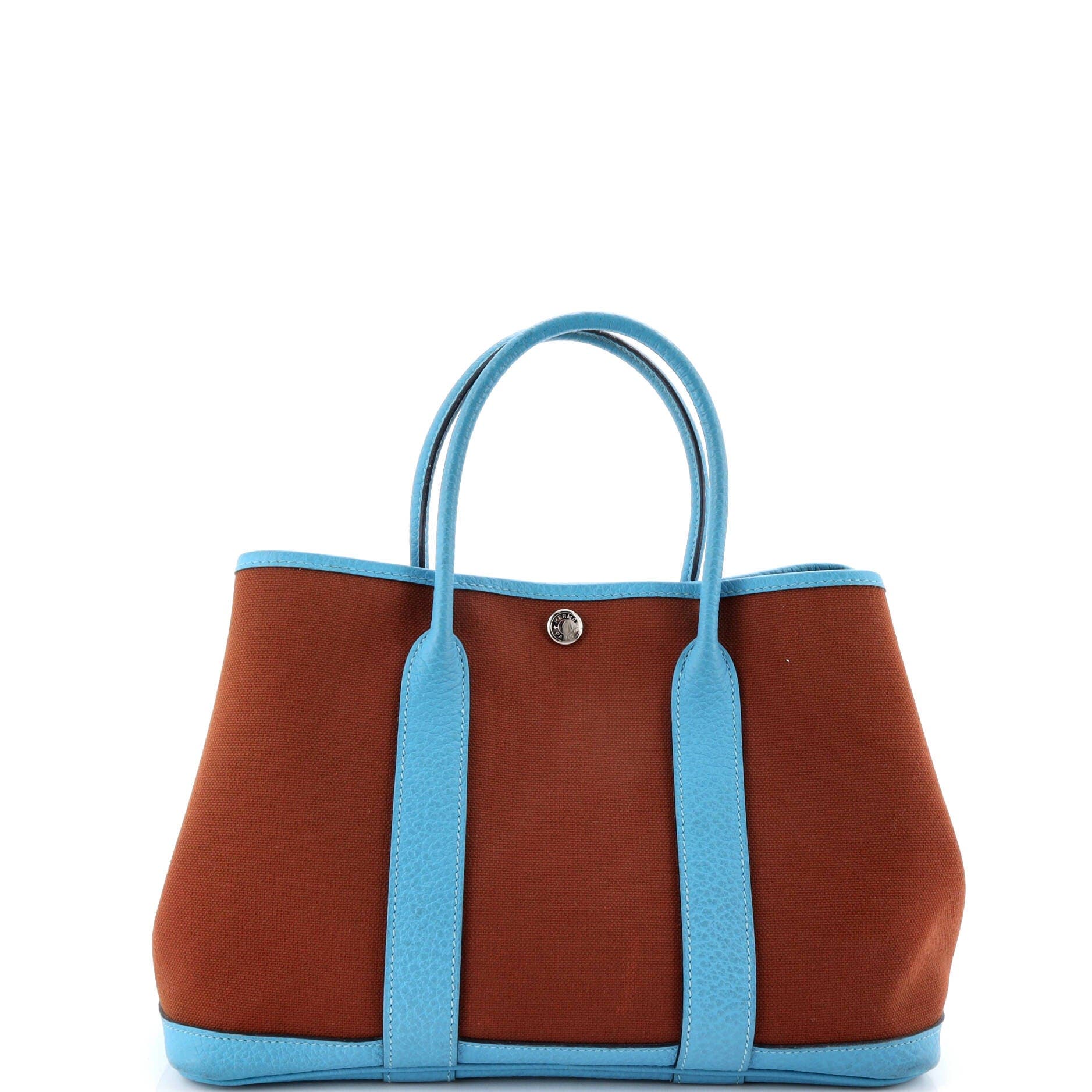 Pre-Owned Hermes Garden Party Tote Toile and Leather 30, Alternate, color, Bleu Du Nord