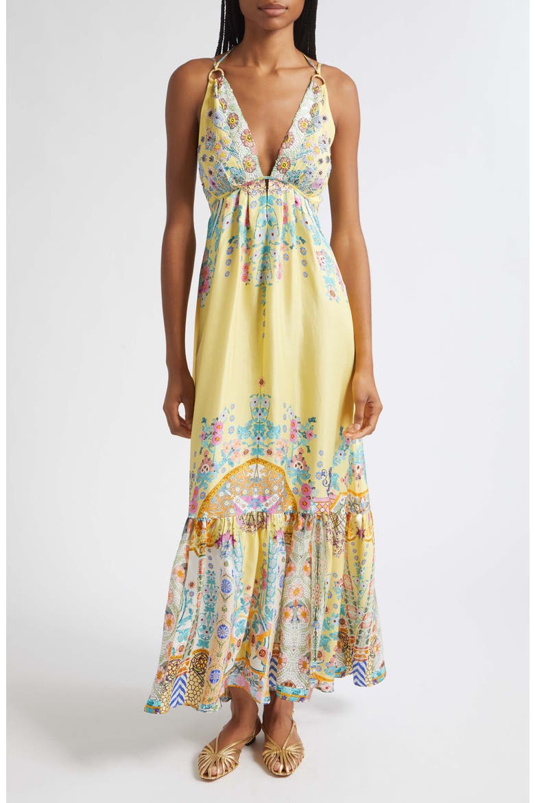 Barcelona Beaded Silk Halter Maxi Dress, Main, color, BARCELONA