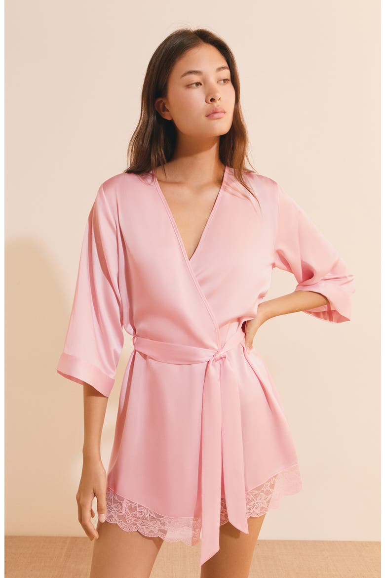 Desire Satin Robe, Alternate, color, PINK
