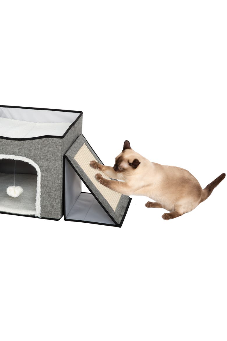 Foldaway Cat Condo & Play Center, Alternate, color, Gray