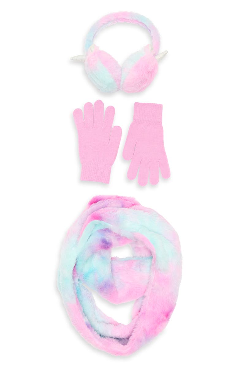 Capelli New York Kids' Unicorn Faux Fur Earmuffs, Scarf & Gloves Set, Main, color, Lilac