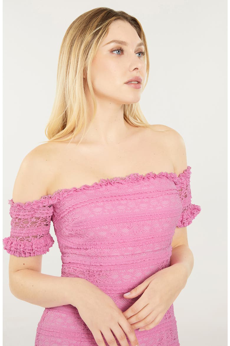 Milaro Off the Shoulder Lace Midi Dress, Alternate, color, PINK SUGAR