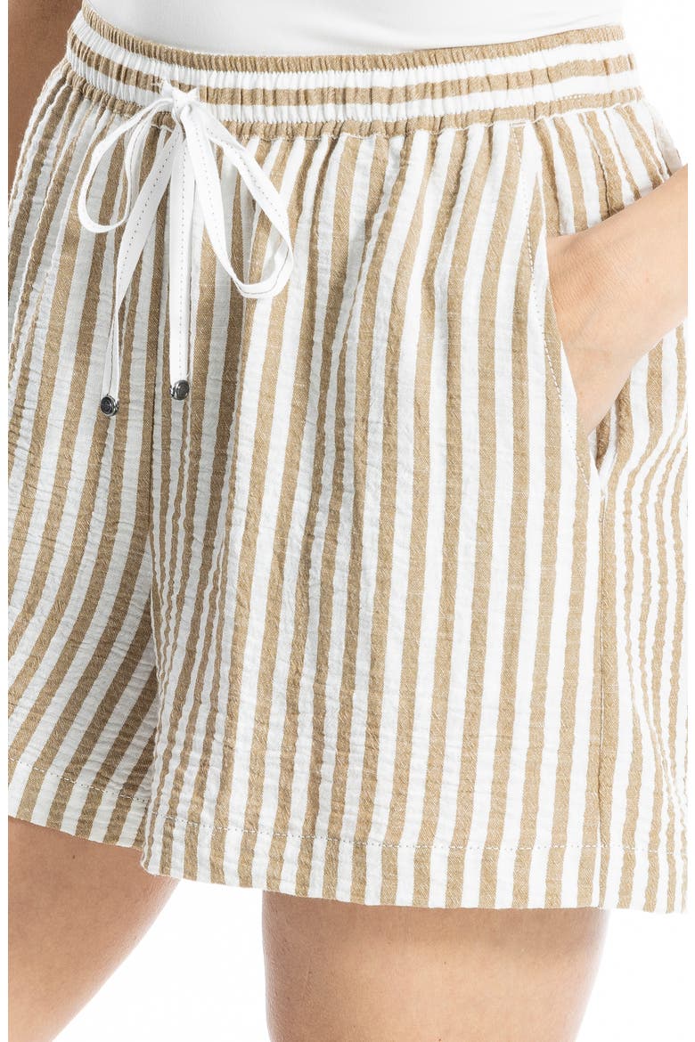 Stripe Drawstring Waist Shorts, Alternate, color, BEIGE/ WHITE STRIPE