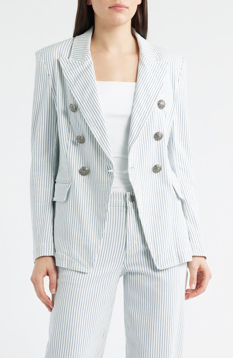 KOBI HALPERIN Cera Stripe Stretch Cotton Twill Double Breasted Jacket, Main, color, Ivory Multi