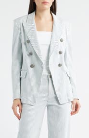 KOBI HALPERIN Cera Stripe Stretch Cotton Twill Double Breasted Jacket